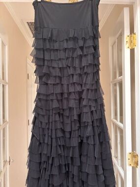 Black Tiered Ruffle Maxi Skirt by Vintage Collection